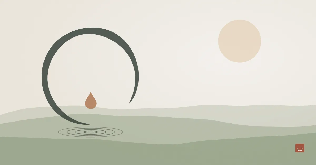 Abstract ink wash illustration of soft steam curling over a still pool of water in pale blue and stone tones, representing a calm bath soak ritual