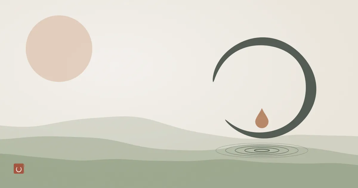 Abstract ink wash illustration of a pale sun over wide open pasture in warm ochre and soft blue, representing mineral sun protection for outdoor days