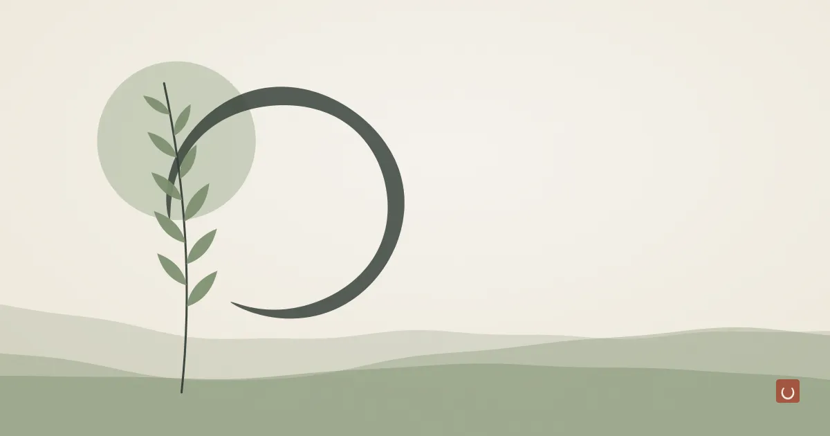 Abstract ink wash illustration of a magnifying lens resting over a sprig of herbs and a small jar, representing checking natural body care myths