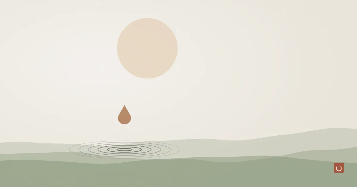 Abstract ink wash illustration of a summer dusk meadow in soft greens and lavender with faint drifting dots, representing natural insect repellent